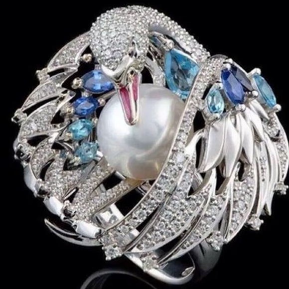 Crystal Swan With Pearl Silver Ring! - Picture 4 of 4